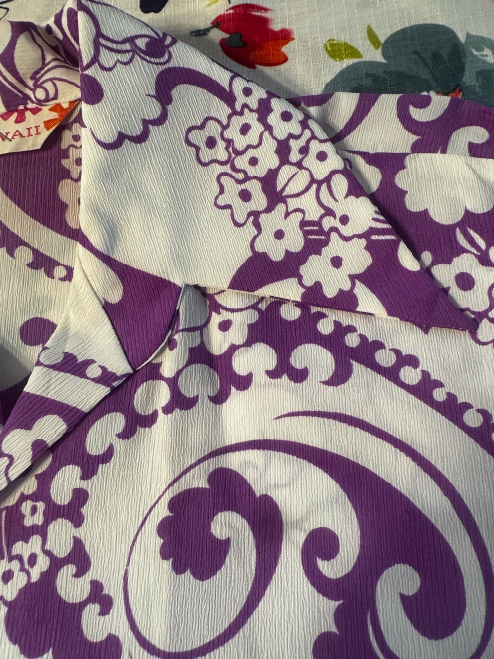 Vintage 1970s Sears Hawaii Purple Psychedelic Floral Dagger Collar XL Shirt C7 - Picture 8 of 9
